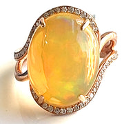 Natural Opal 6.30ct natural Diamond 0. 23ct 14k rose gold Cabochon oval shap ring Size 6.5