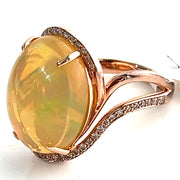 Natural Opal 6.30ct natural Diamond 0. 23ct 14k rose gold Cabochon oval shap ring Size 6.5