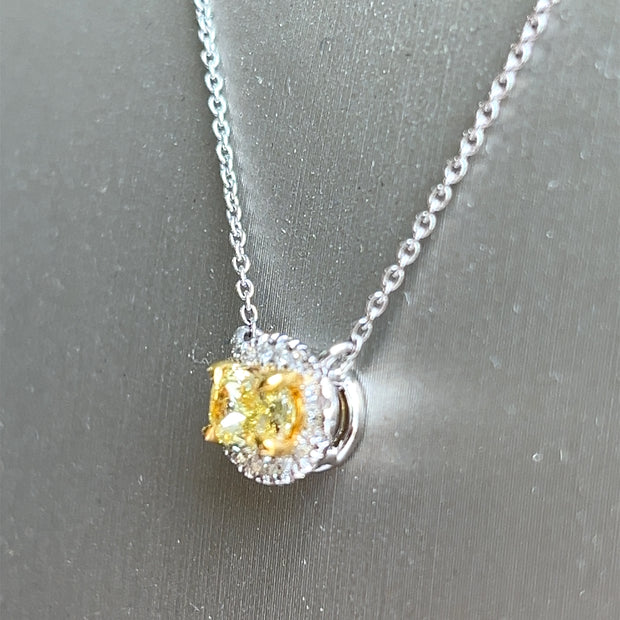 0.50 CT Fancy Oval Yellow & 0.08 CTW Round Diamonds Pendant & 18K White Gold Chain