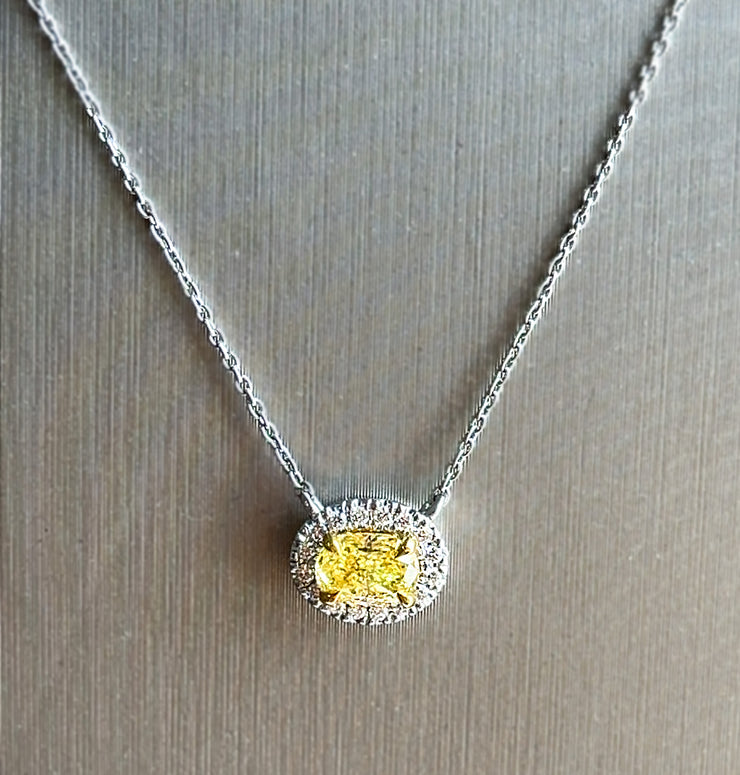 0.50 CT Fancy Oval Yellow & 0.08 CTW Round Diamonds Pendant & 18K White Gold Chain