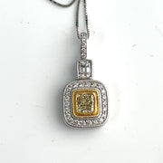 0.53 ct Fancy Yellow Cushion & 0.90ct diamonds 18k white & yellow gold necklace