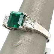 Natural 1.61ct Emerald and Natural Diamond 0.80ctw 14k white gold Ring 6.25