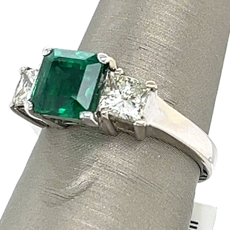 Natural 1.61ct Emerald and Natural Diamond 0.80ctw 14k white gold Ring 6.25