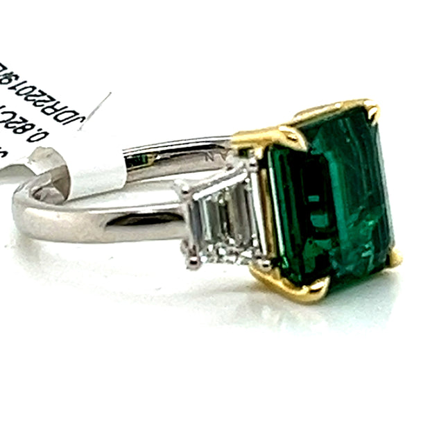 3.46 ct Emerald with 0.82 ctw Diamond Trapezoids Ring