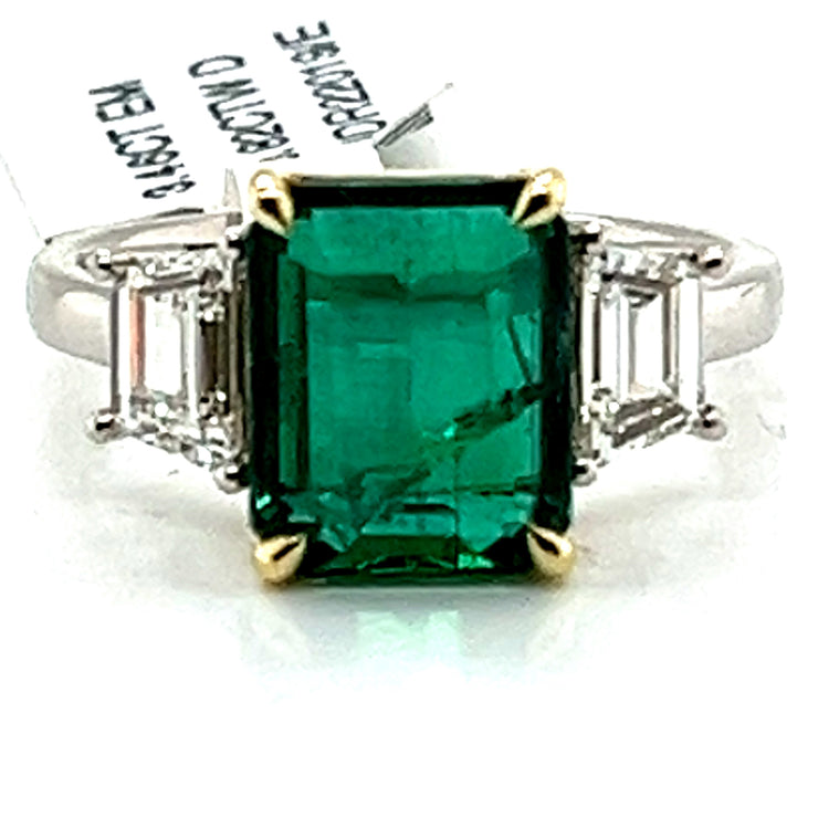 3.46 ct Emerald with 0.82 ctw Diamond Trapezoids Ring