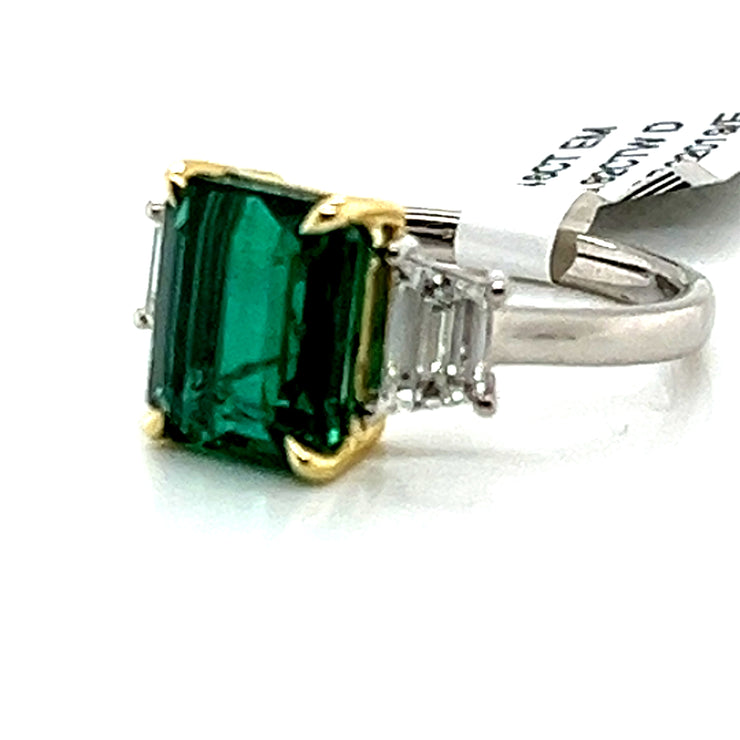 3.46 ct Emerald with 0.82 ctw Diamond Trapezoids Ring