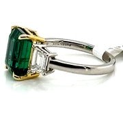 3.46 ct Emerald with 0.82 ctw Diamond Trapezoids Ring