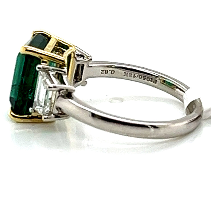 3.46 ct Emerald with 0.82 ctw Diamond Trapezoids Ring