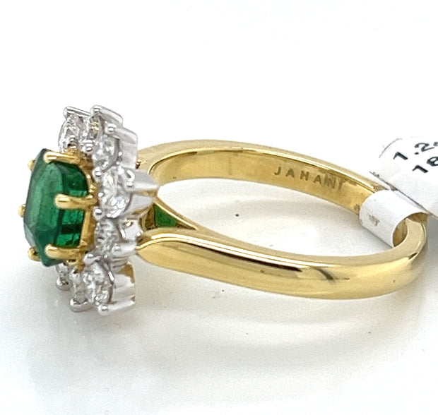 Emerald and Diamond Halo Ring