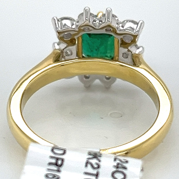 Emerald and Diamond Halo Ring