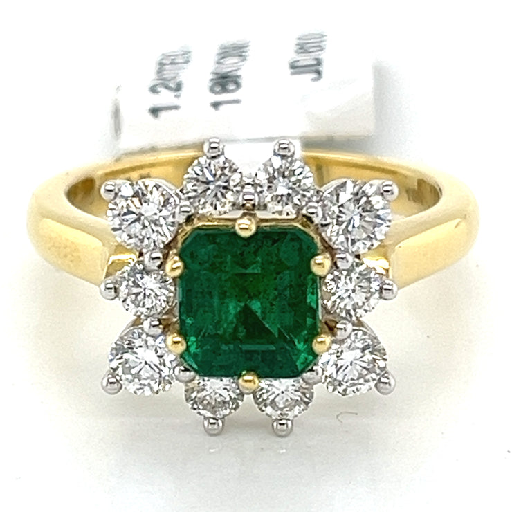 Emerald and Diamond Halo Ring