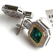 2.82 CTW Emeralds with 0.69 CTW Diamond Halo Earrings set in 18K Yellow and White Gold