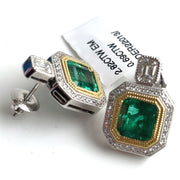 2.82 CTW Emeralds with 0.69 CTW Diamond Halo Earrings set in 18K Yellow and White Gold