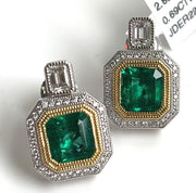 2.82 ctw Emeralds with 0.69 ctw Diamond Halo Earrings set in 18k Yellow and White Gold