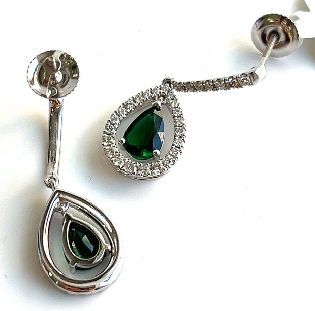 1.03 CTW Pear Shaped Emeralds with 0.46 CTW Diamonds set in 18K White Gold