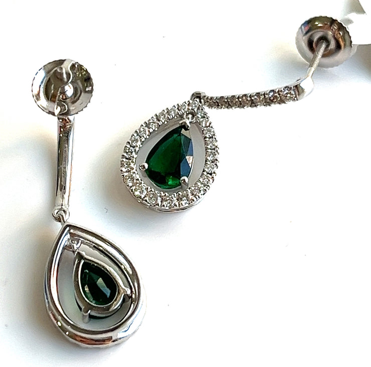 1.03 ctw Pear Shaped Emeralds with 0.46 ctw Diamonds set in 18k White Gold