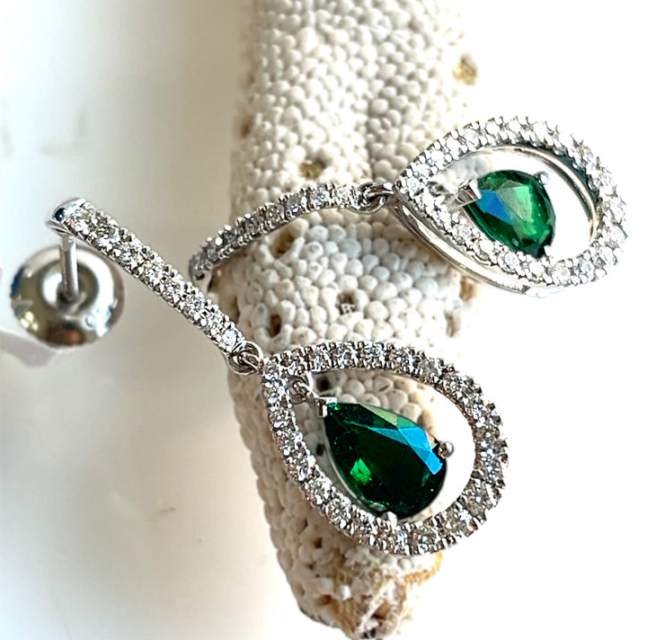 1.03 CTW Pear Shaped Emeralds with 0.46 CTW Diamonds set in 18K White Gold