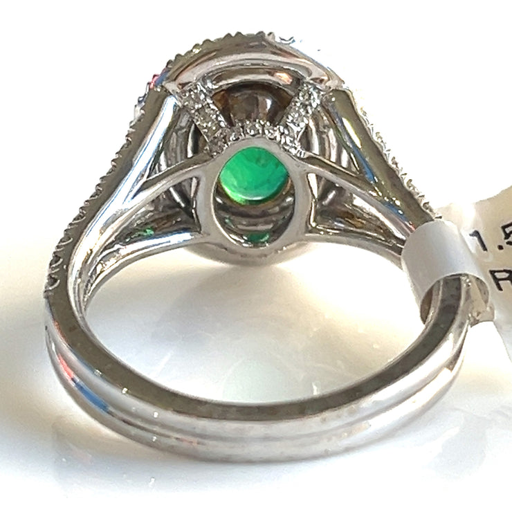 Emerald with double halo diamond ring