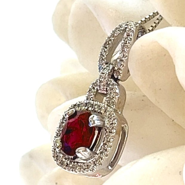 Ruby and Diamond Halo Pendant