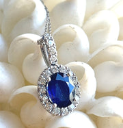 1.39 ct Sapphire Pendant with 0.38 ctw Diamond Halo Necklace