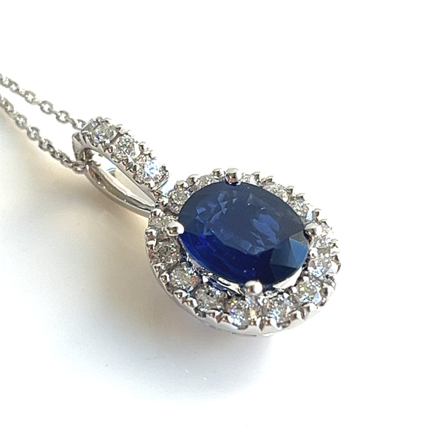 1.39 CT Sapphire Pendant with 0.38 CTW Diamond Halo Necklace