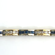 14K2TONE GOLD Natural Round Diamond and Princess Cut Natural Blue Sapphire Tennis Bracelet