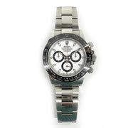 PRE-OWNED ROLEX DAYTONA watch 116500LN STAINLESS STEEL White DIAL AND Black BEZEL 40mm with original box and papers