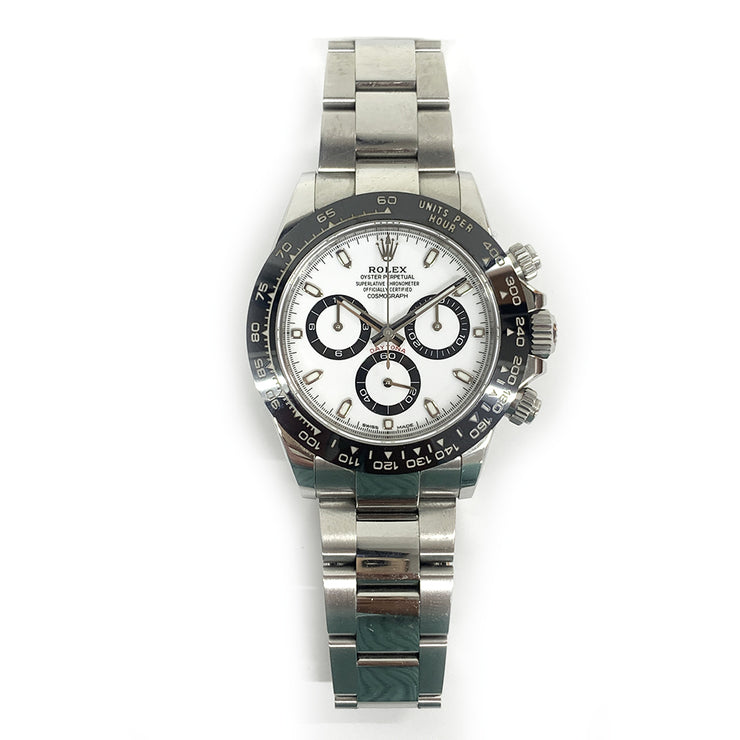 PRE-OWNED ROLEX DAYTONA watch 116500LN STAINLESS STEEL White DIAL AND Black BEZEL 40mm with original box and papers