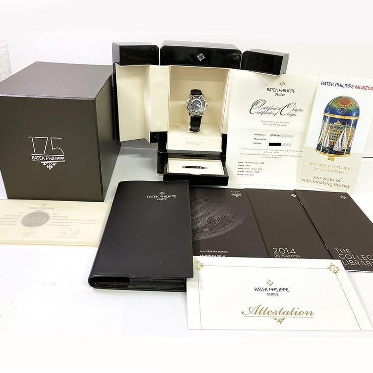 Pre-owned Patek Philippe Anniversary World Time Moon watch 5575G-001 black dial with original box & papers