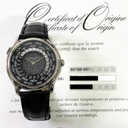 Pre-owned Patek Philippe Anniversary World Time Moon watch 5575G-001 black dial with original box & papers