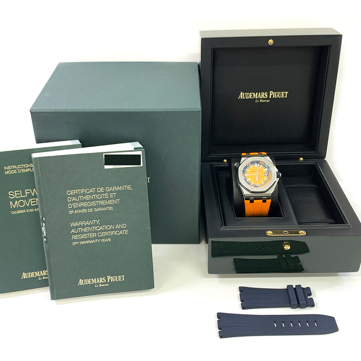 Pre-owned Audemars Piguet Royal Oak Offshore Diver Orange dial 15710ST.OO.A070CA.01 with Original box and papers