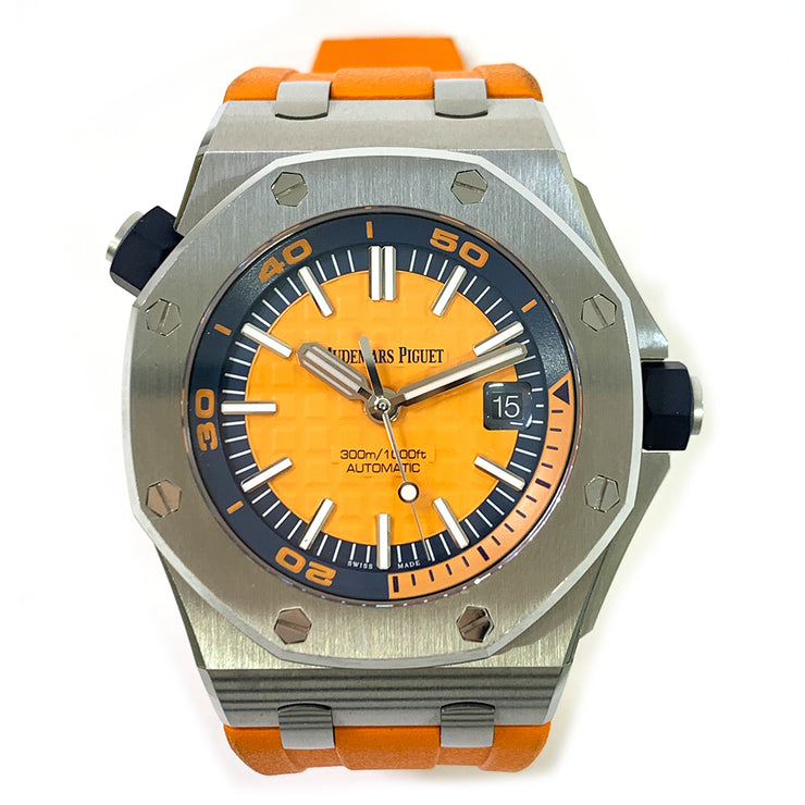 Pre-owned Audemars Piguet Royal Oak Offshore Diver Orange dial 15710ST.OO.A070CA.01 with Original box and papers