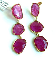 Natural 5.50 CTW Ruby Set in 18K and 14K Yellow Gold Earrings, Drops 1.95 in" Length