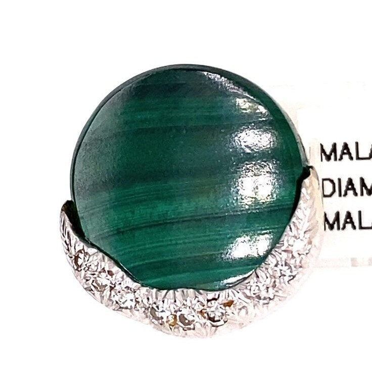 Retro Style 1960's Malachite and Diamond Ring set in 14K yellow&white gold Ring