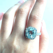 Natural 5.50ct Aquamarine & Natural 1.0ctw Diamonds 14k white gold ring size 7.5