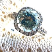 4.54ct Aquamarine & natural 1.90ctw Diamonds 14k white gold estate ring size 8