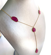 Natural No-heated 4.75 ctw rubies set in 18k yellow gold Y drop necklace