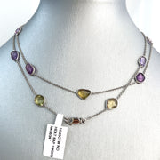 Multi Color No-Heat Sapphire 15.20ctw Long 18k White Gold Necklace 24.5 inches