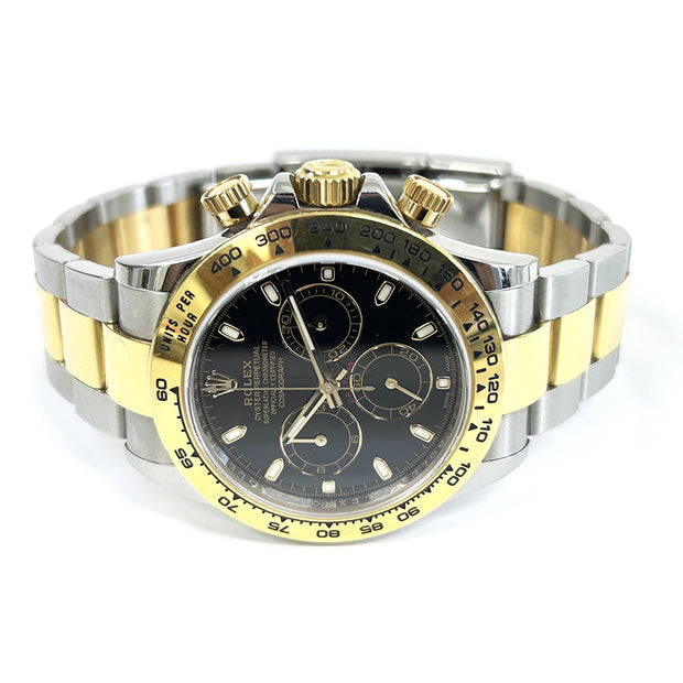 Pre-Owned Rolex Cosmograph Daytona 116503 Black Dial yellow gold bezel with original box and papers