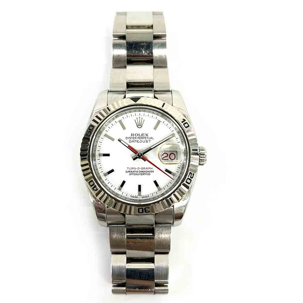 Pre-owned Rolex Datejust Turn-O-Graph 36mm watch White Dial Stainless Steel Watch 116264 Box Papers