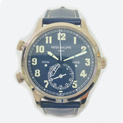 Pre-owned Patek Philippe Calatrava Pilot Travel Time 5524G-001 blue dial with original box & papers