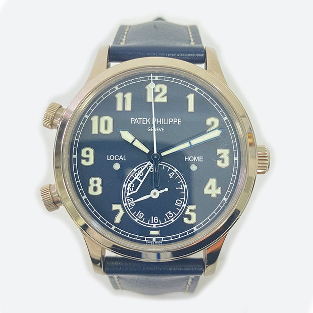 Pre-owned Patek Philippe Calatrava Pilot Travel Time 5524G-001 blue dial with original box & papers