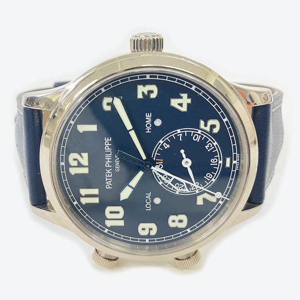 Pre-owned Patek Philippe Calatrava Pilot Travel Time 5524G-001 blue dial with original box & papers