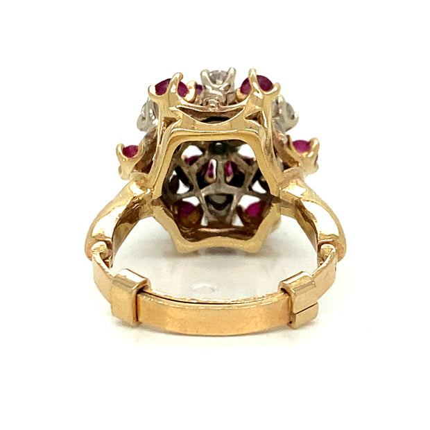 Vintage Estate Cocktail Ruby app. 1ctw & Diamond app. 1.50ctw Ring 14KYG adjust size