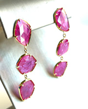 Natural 5.50 CTW Ruby Set in 18K and 14K Yellow Gold Earrings, Drops 1.95 in" Length