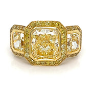 Yellow Diamond Three Stone Halo Ring