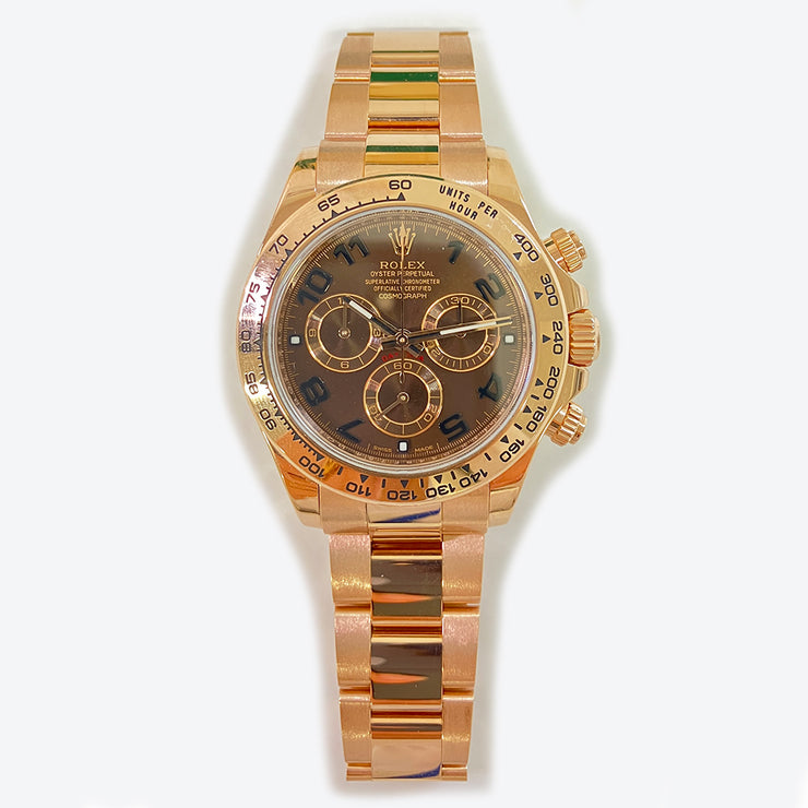 Pre-owned Rolex Daytona CHOCOLATE ARABIC 40mm Brown 18K Rose Gold Watch 116505 Original BOX & Papers