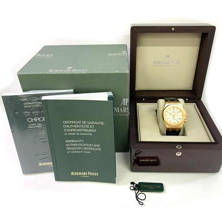 Pre-owned Audemars Piguet ROYAL OAK CHRONOGRAPH silver dial 26320OR.OO.D088CR.01 with original box and papers