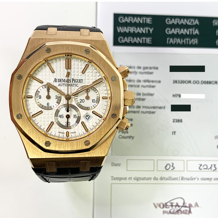 Pre-owned Audemars Piguet ROYAL OAK CHRONOGRAPH silver dial 26320OR.OO.D088CR.01 with original box and papers