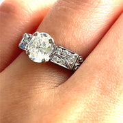 Antique 1.00 ct Oval Center Stone with 0.15 ctw  Diamond Band set in 18k White Gold ring